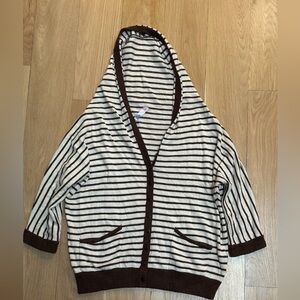 Alya Women’s Striped Brown and Cream Hooded Cardigan Sweater Size Medium.